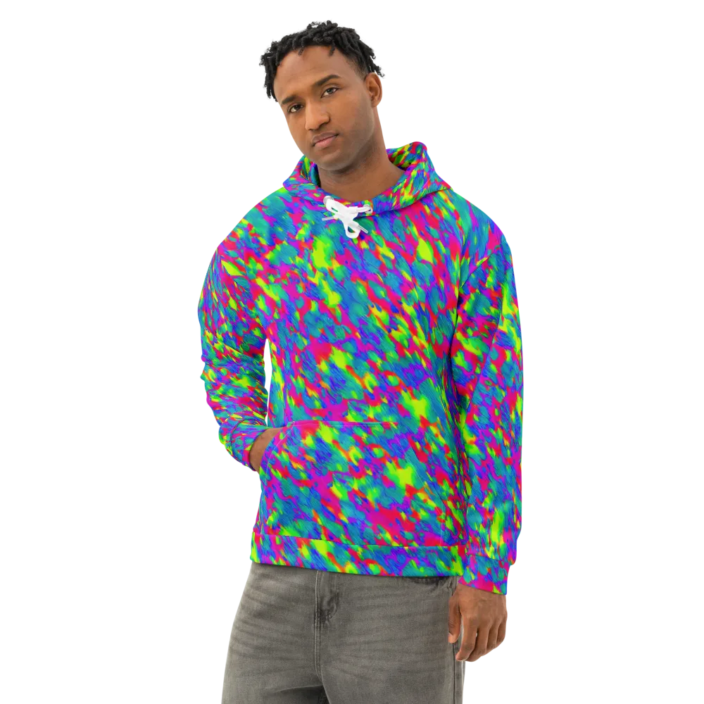 Turquoise Brushfire on Cotton Hoodie — Left Front