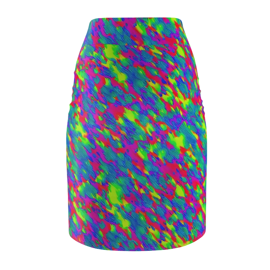 Turquoise Brushfire on Pencil Skirt — Back