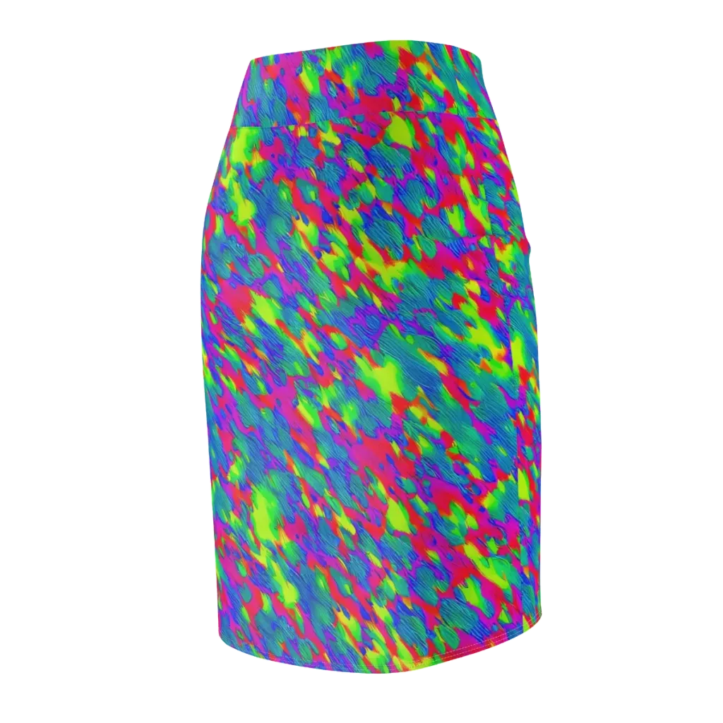 Turquoise Brushfire on Pencil Skirt — Back Side