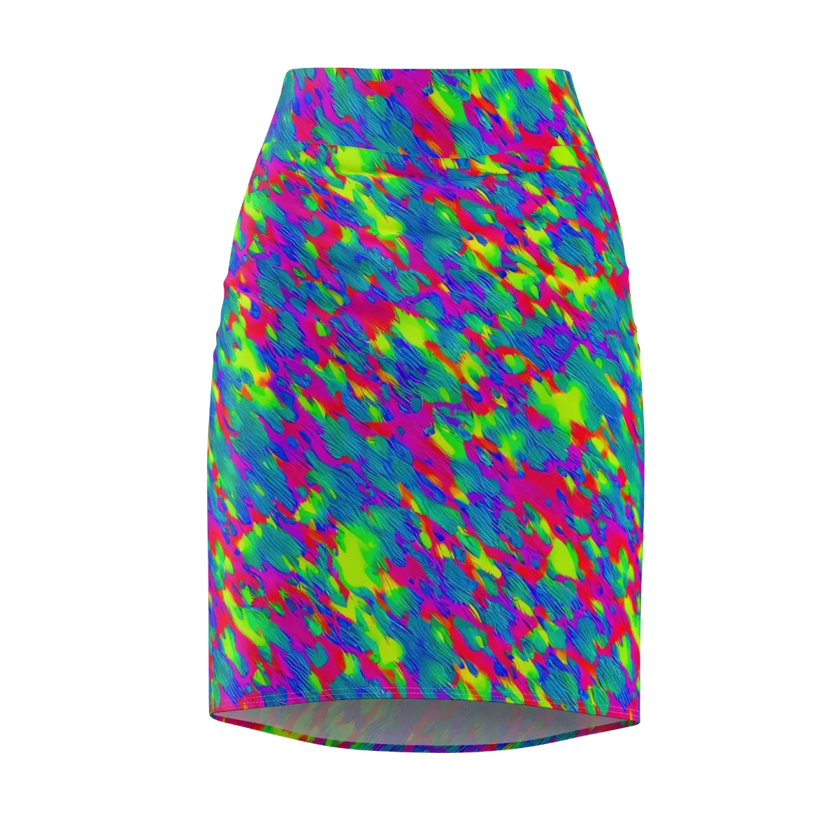 Turquoise Brushfire on Pencil Skirt — Front