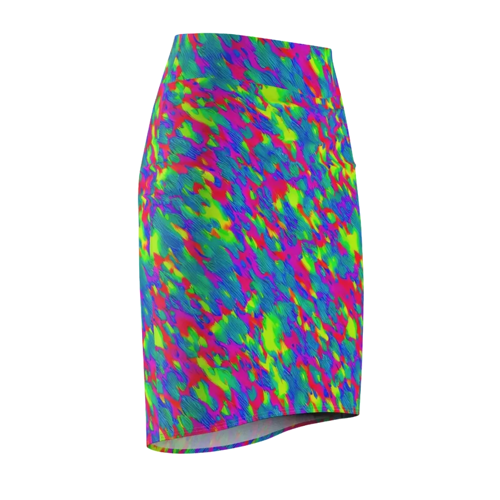 Turquoise Brushfire on Pencil Skirt — Front Side