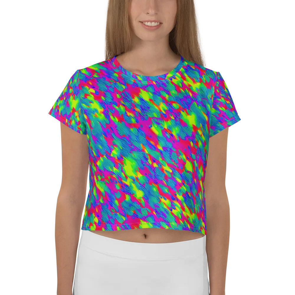 Turquoise Brushfire on Crop Tee — Front