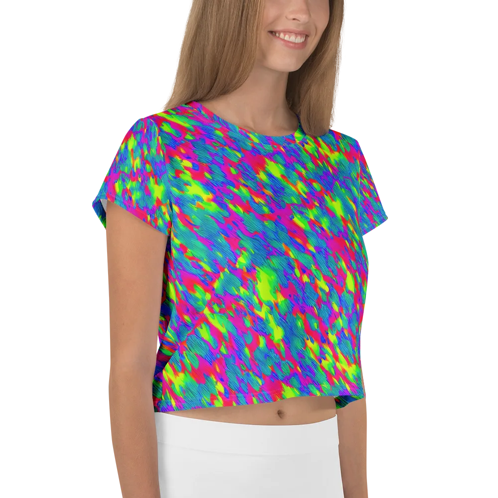 Turquoise Brushfire on Crop Tee — Right