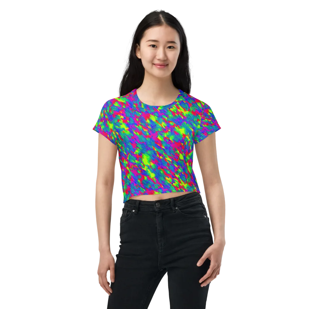 Turquoise Brushfire on Crop Tee — Front
