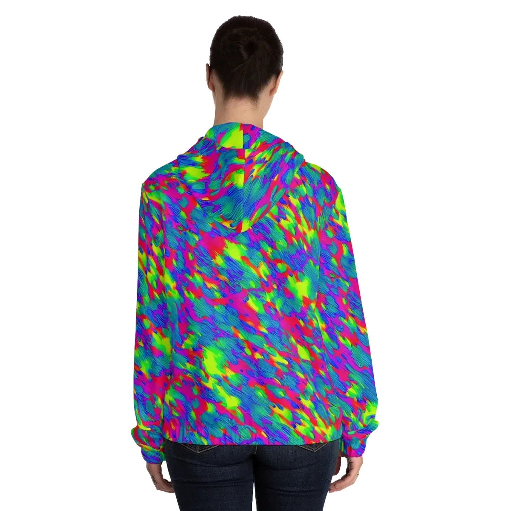 Turquoise Brushfire on Women's Full-Zip Hoodie — Back On Person