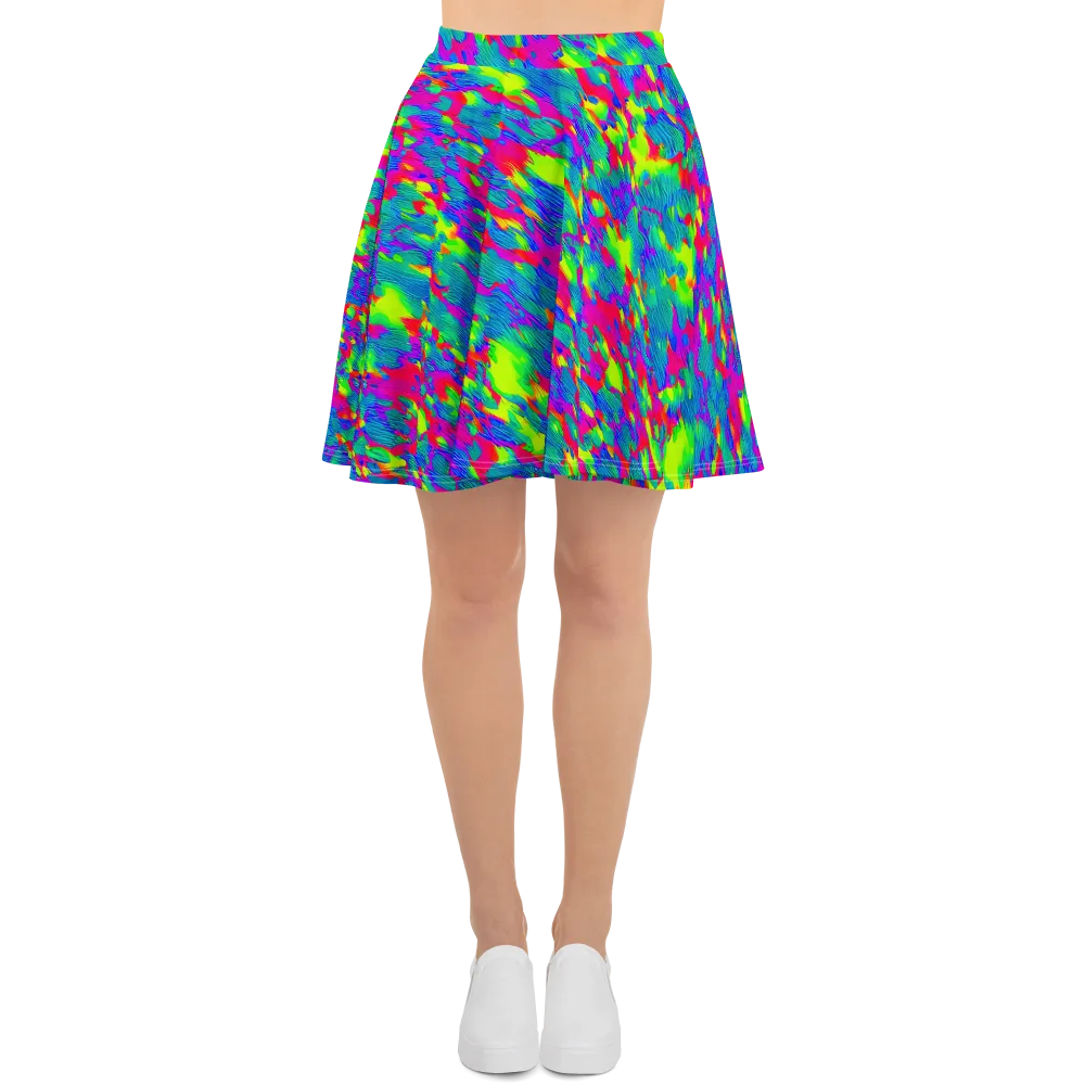 Turquoise Brushfire on Skater Skirt — Front