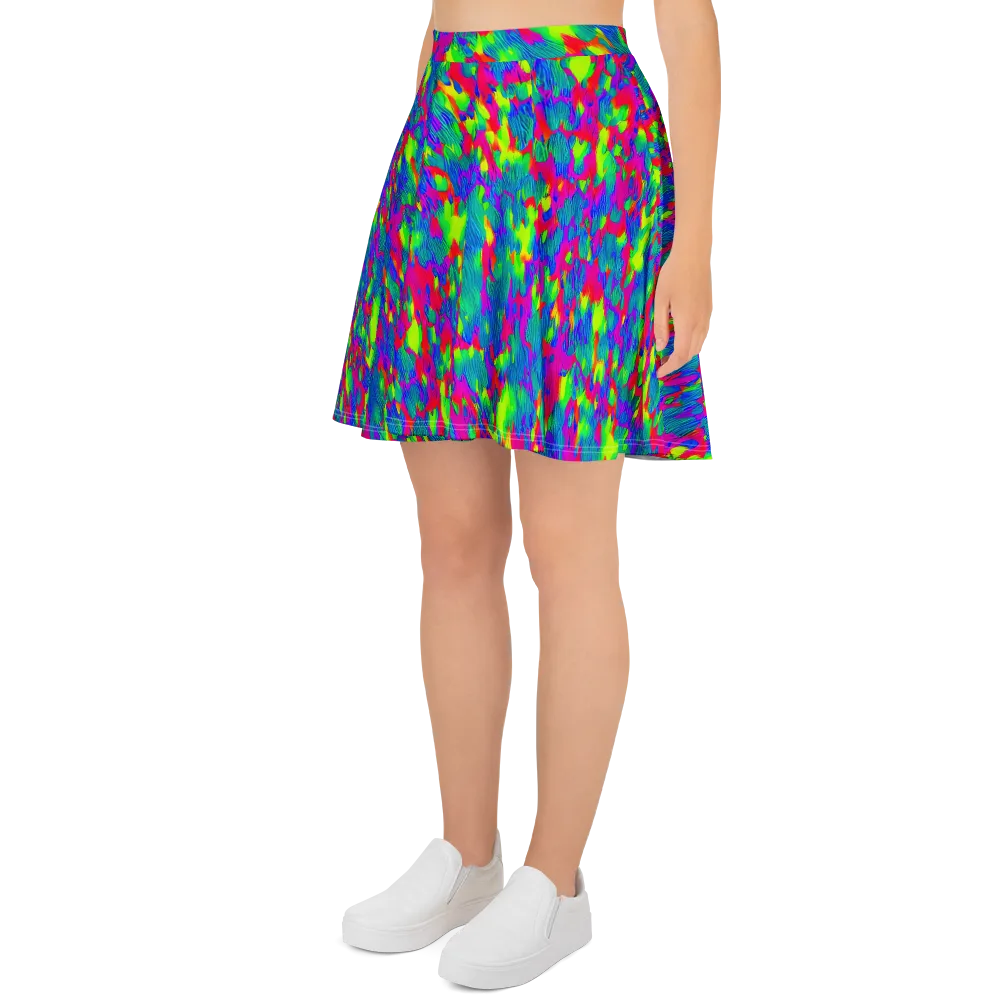 Turquoise Brushfire on Skater Skirt — Left