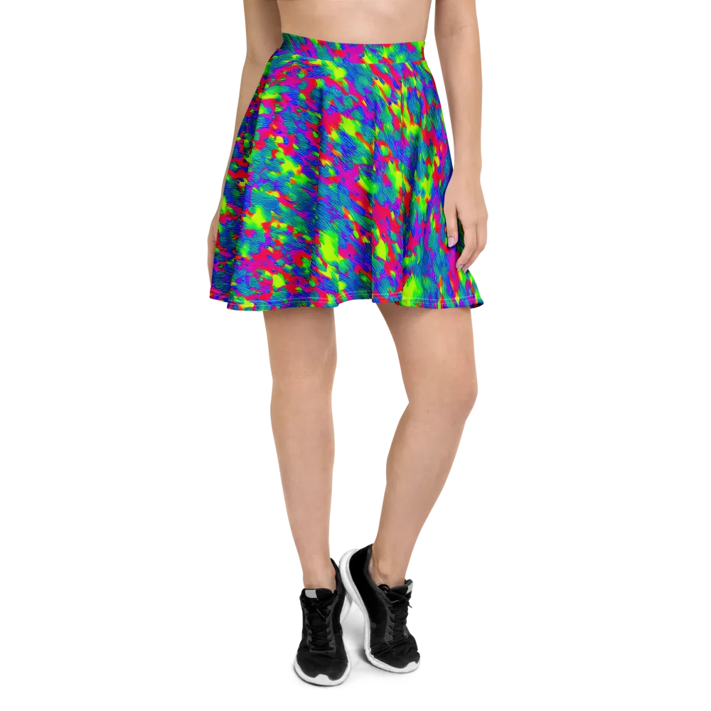 Turquoise Brushfire on Skater Skirt — Front