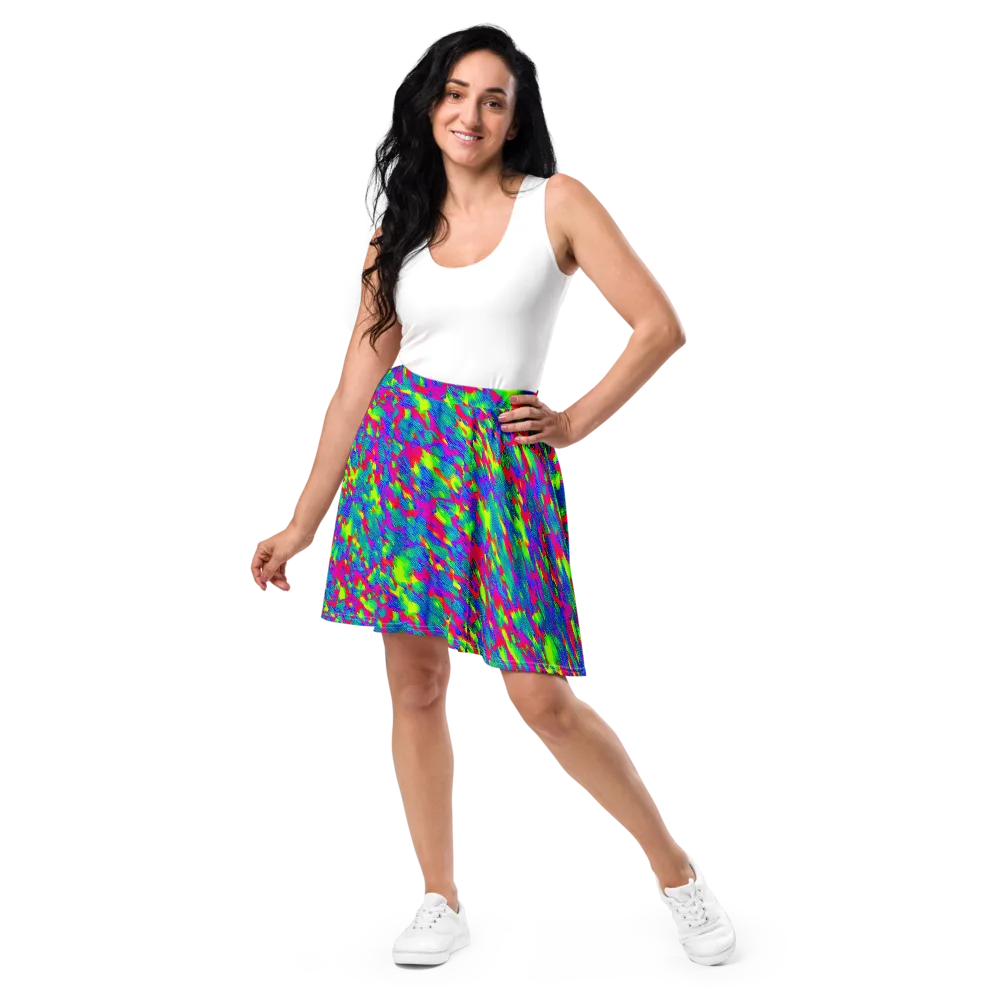 Turquoise Brushfire on Skater Skirt — Front