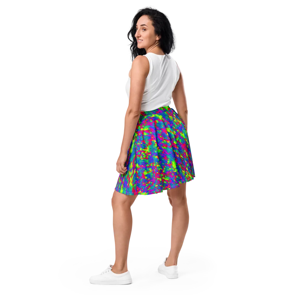 Turquoise Brushfire on Skater Skirt — Back