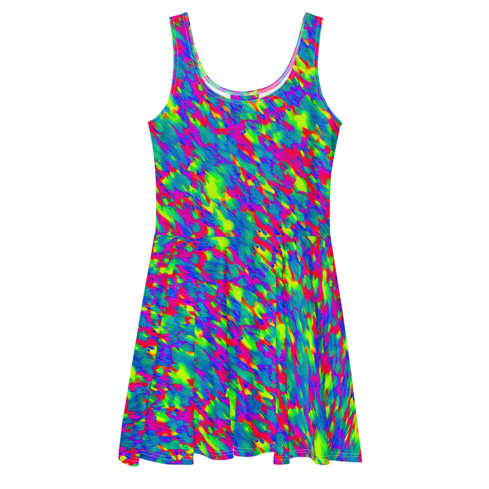 Turquoise Brushfire on Skater Dress — Front