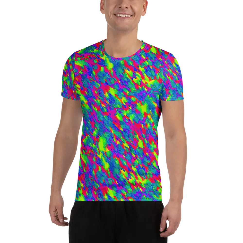 Turquoise Brushfire on Men's Athletic T-Shirt — Front
