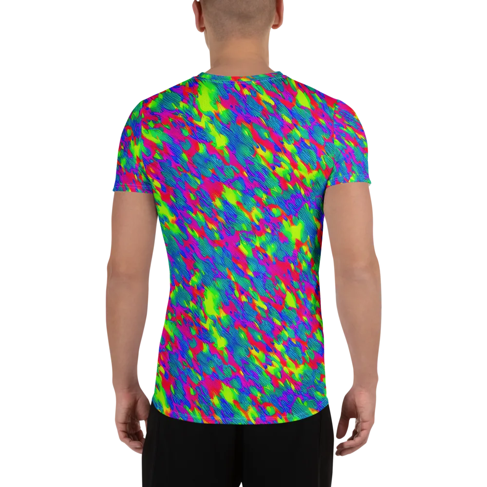 Turquoise Brushfire on Men's Athletic T-Shirt — Back