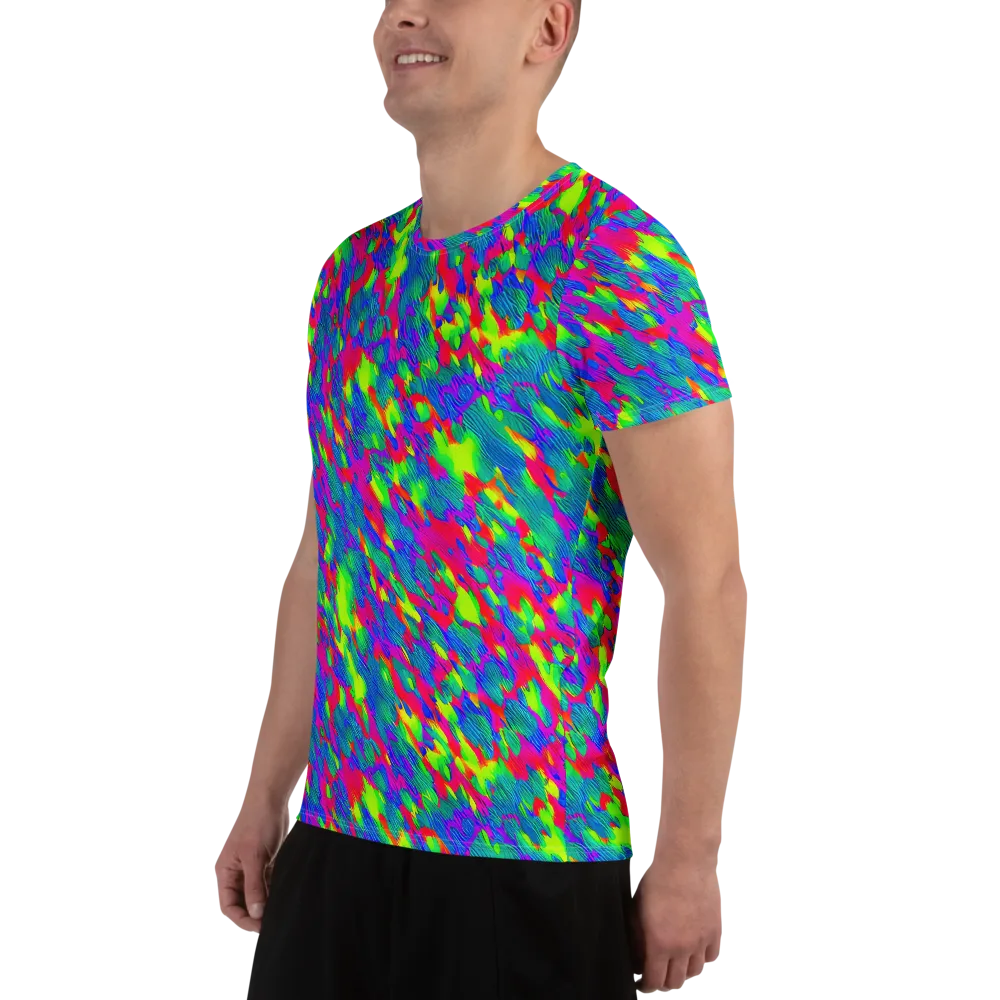 Turquoise Brushfire on Men's Athletic T-Shirt — Left