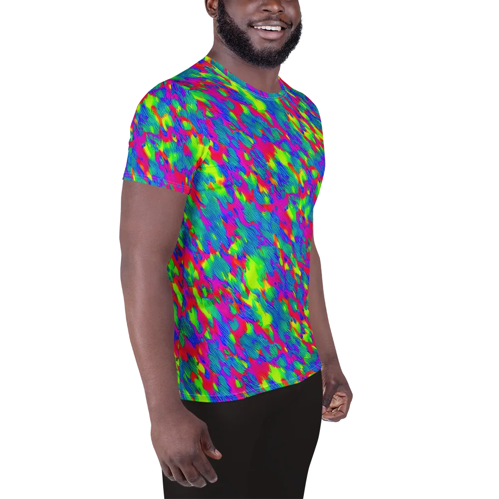 Turquoise Brushfire on Men's Athletic T-Shirt — Right