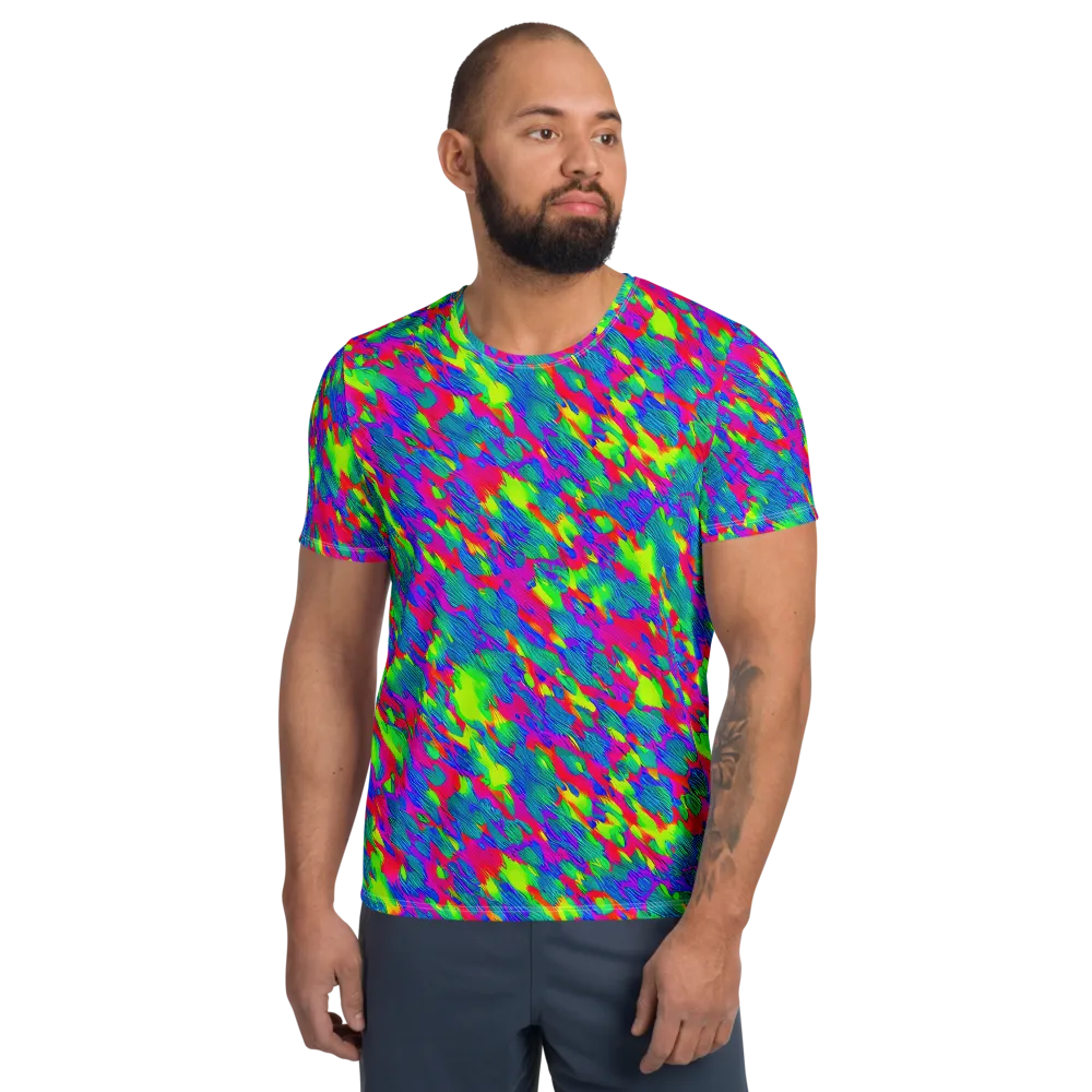 Turquoise Brushfire on Men's Athletic T-Shirt — Front