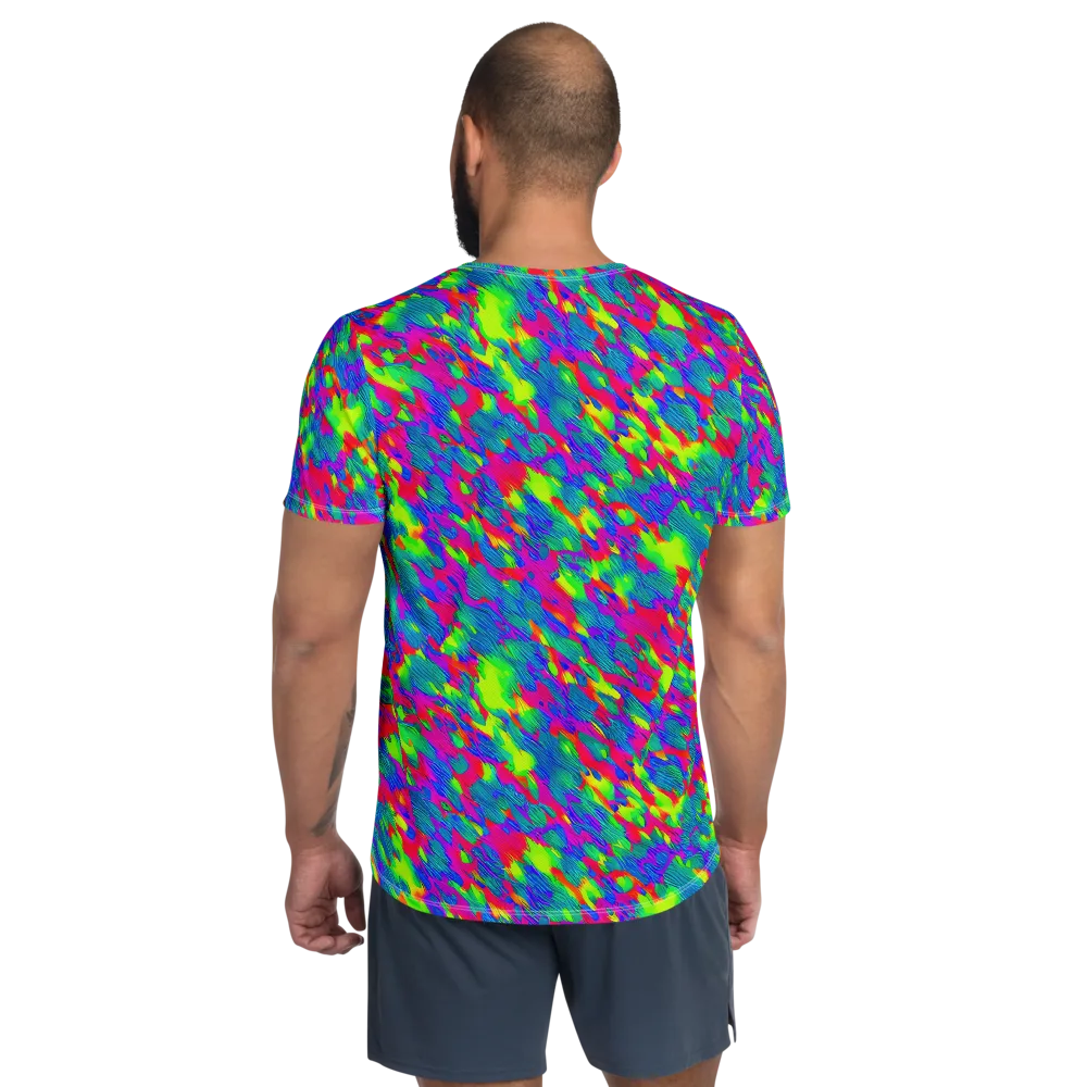 Turquoise Brushfire on Men's Athletic T-Shirt — Back
