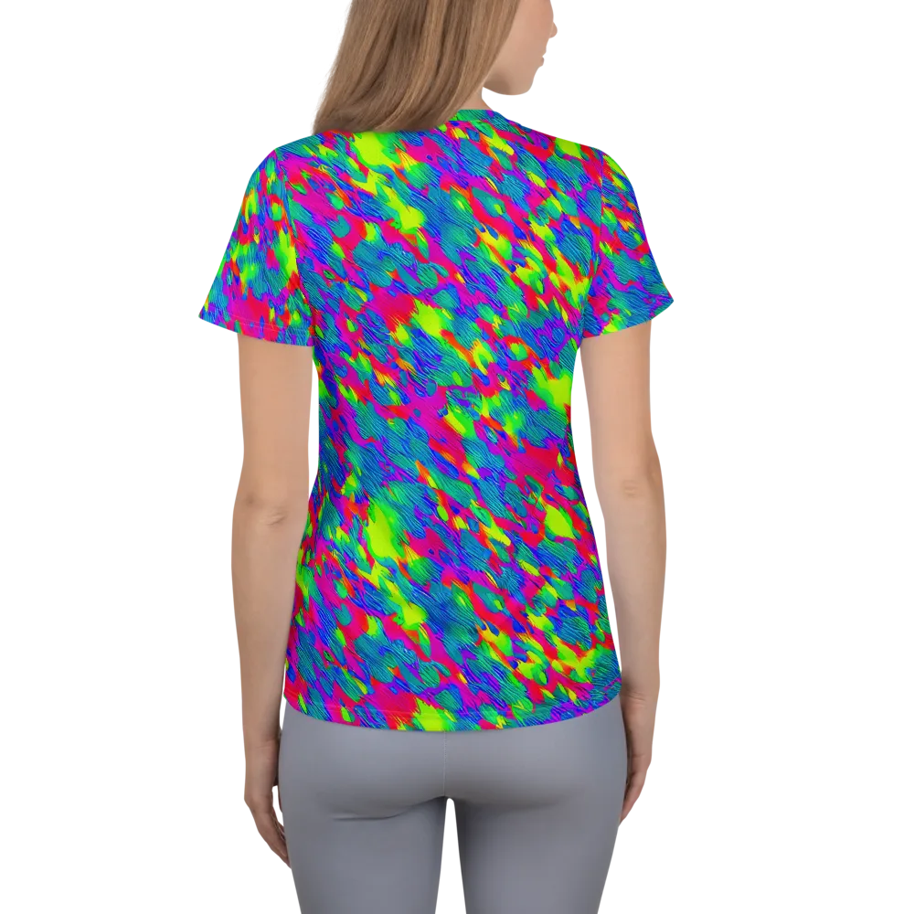 Turquoise Brushfire on Women's Athletic T-Shirt — Back