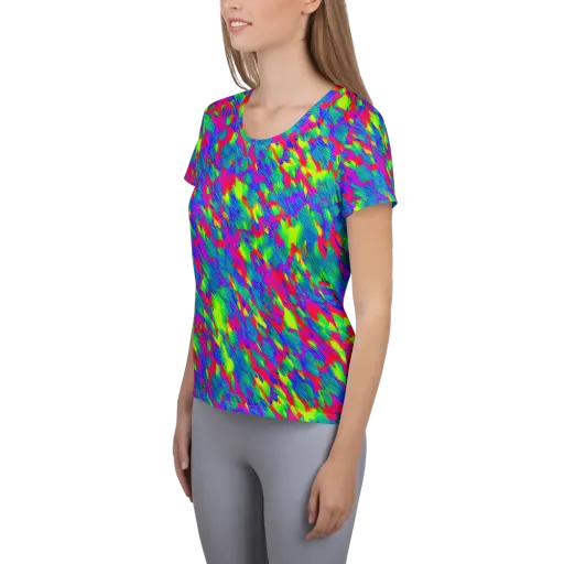 Turquoise Brushfire on a Women's Athletic T-Shirt