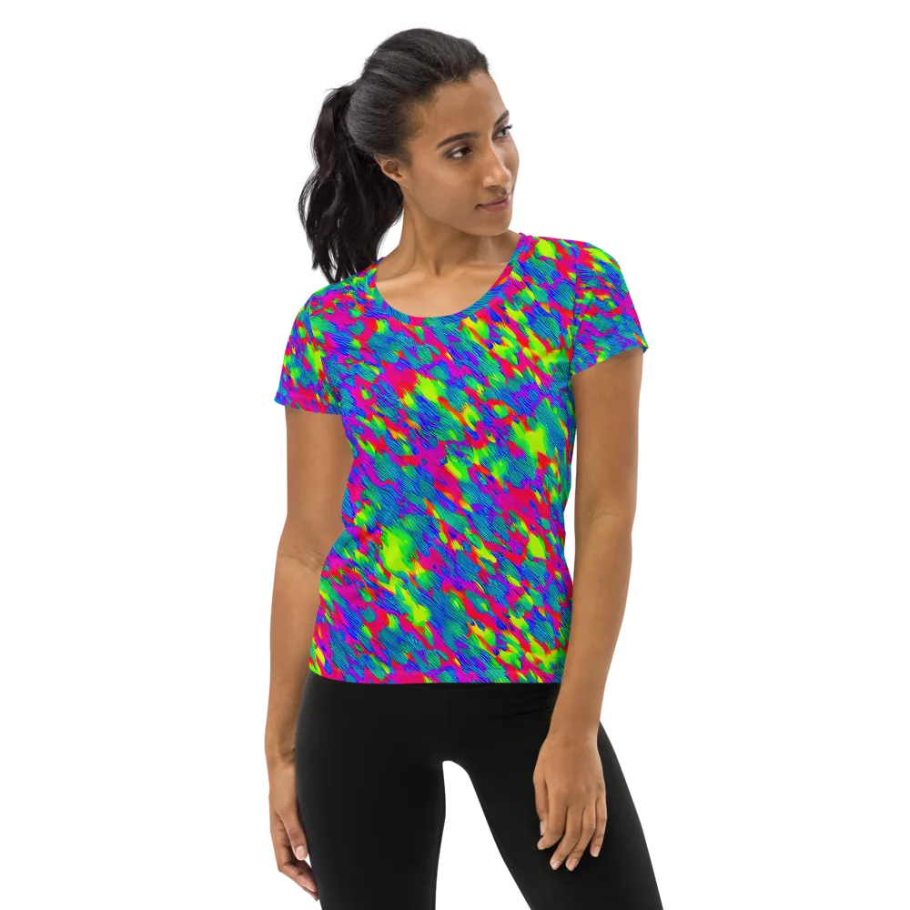 Turquoise Brushfire on Women's Athletic T-Shirt — Front