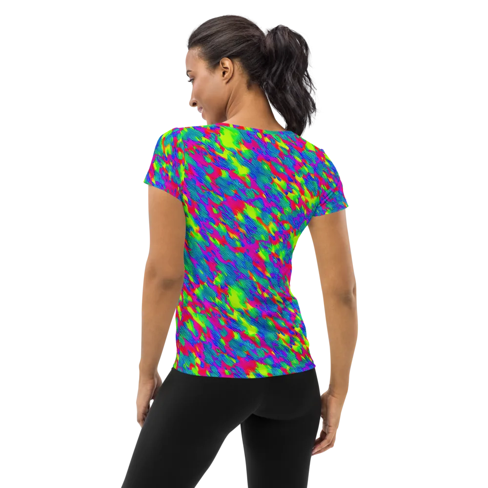 Turquoise Brushfire on Women's Athletic T-Shirt — Back