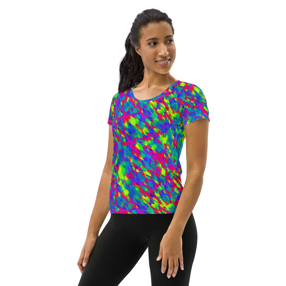 Turquoise Brushfire on Women's Athletic T-Shirt — Left