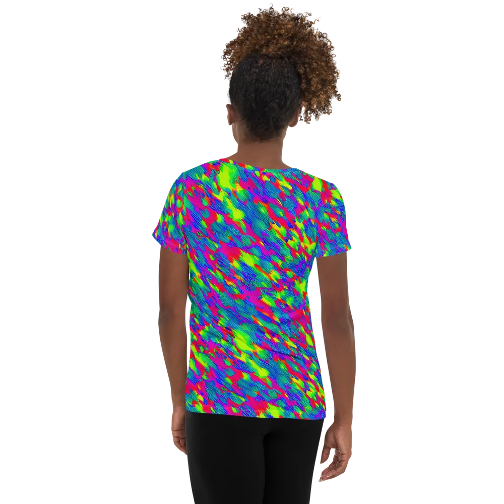 Turquoise Brushfire on Women's Athletic T-Shirt — Back
