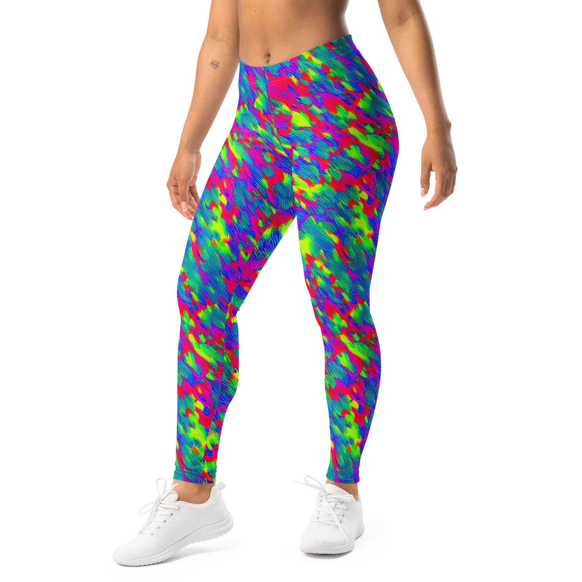 Turquoise Brushfire on Leggings — Left Front