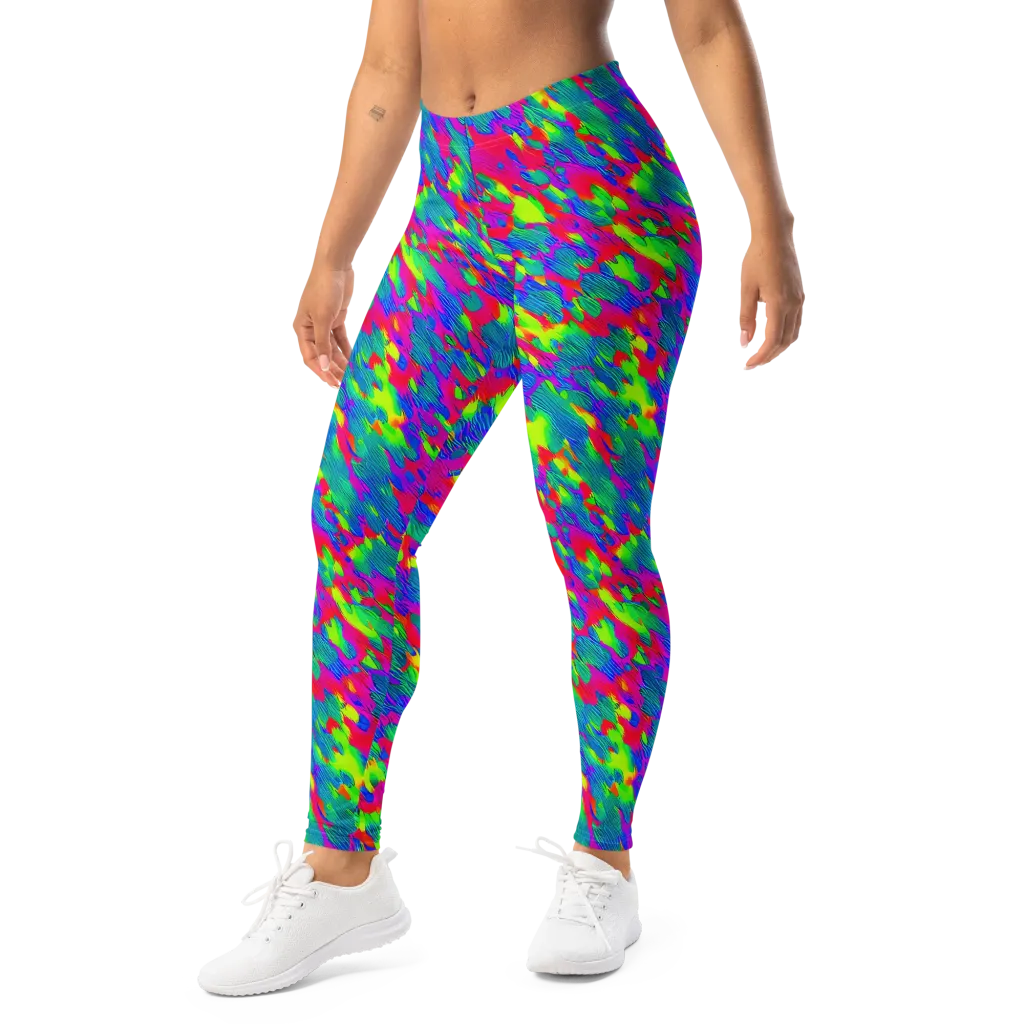 Turquoise Brushfire on Leggings — Left Front
