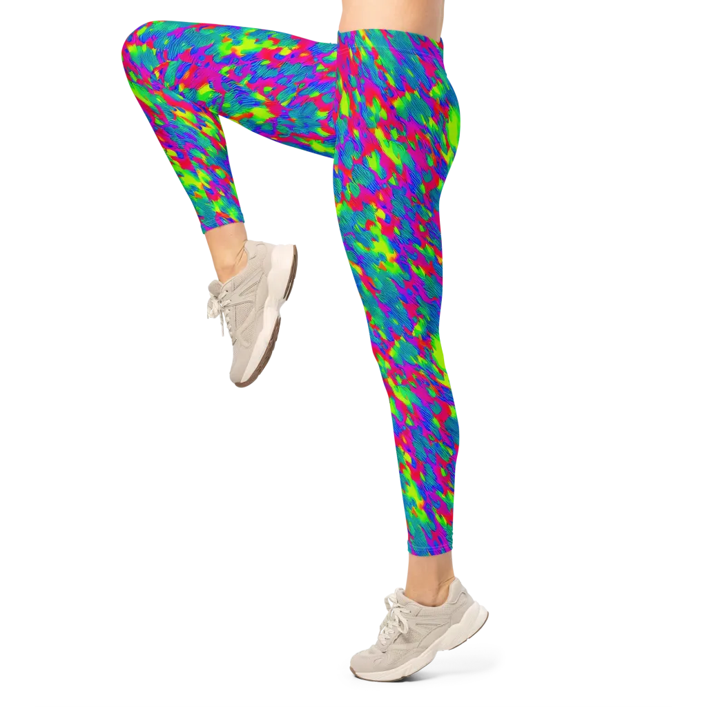 Turquoise Brushfire on Leggings — Left