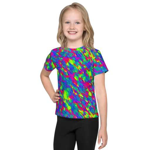 Turquoise Brushfire on a Kids Crew Neck T-Shirt