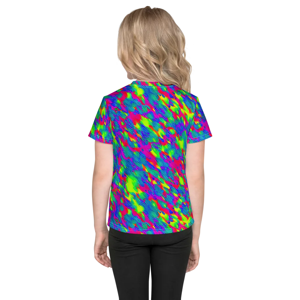 Turquoise Brushfire on Kids Crew Neck T-Shirt — Back