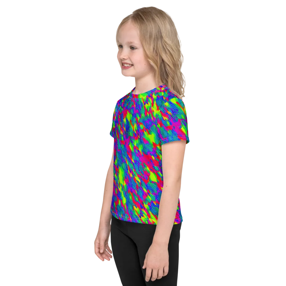 Turquoise Brushfire on Kids Crew Neck T-Shirt — Left