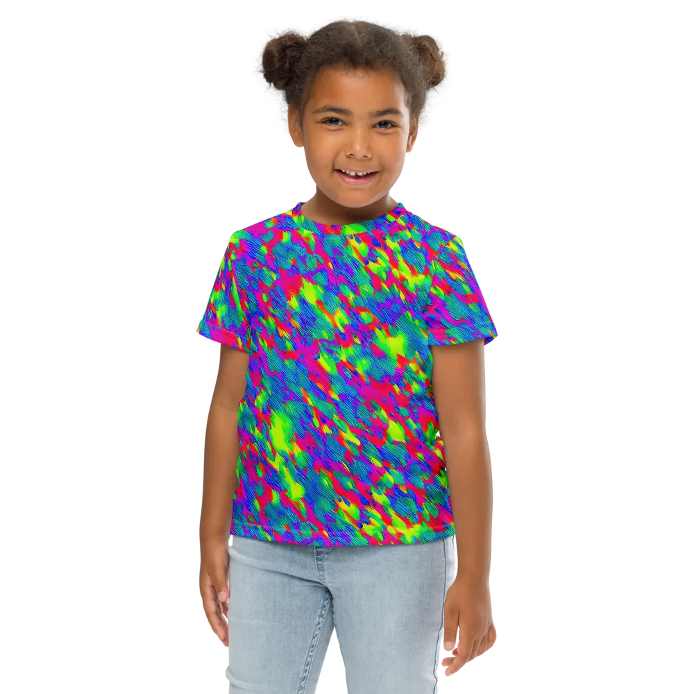 Turquoise Brushfire on Kids Crew Neck T-Shirt — Front