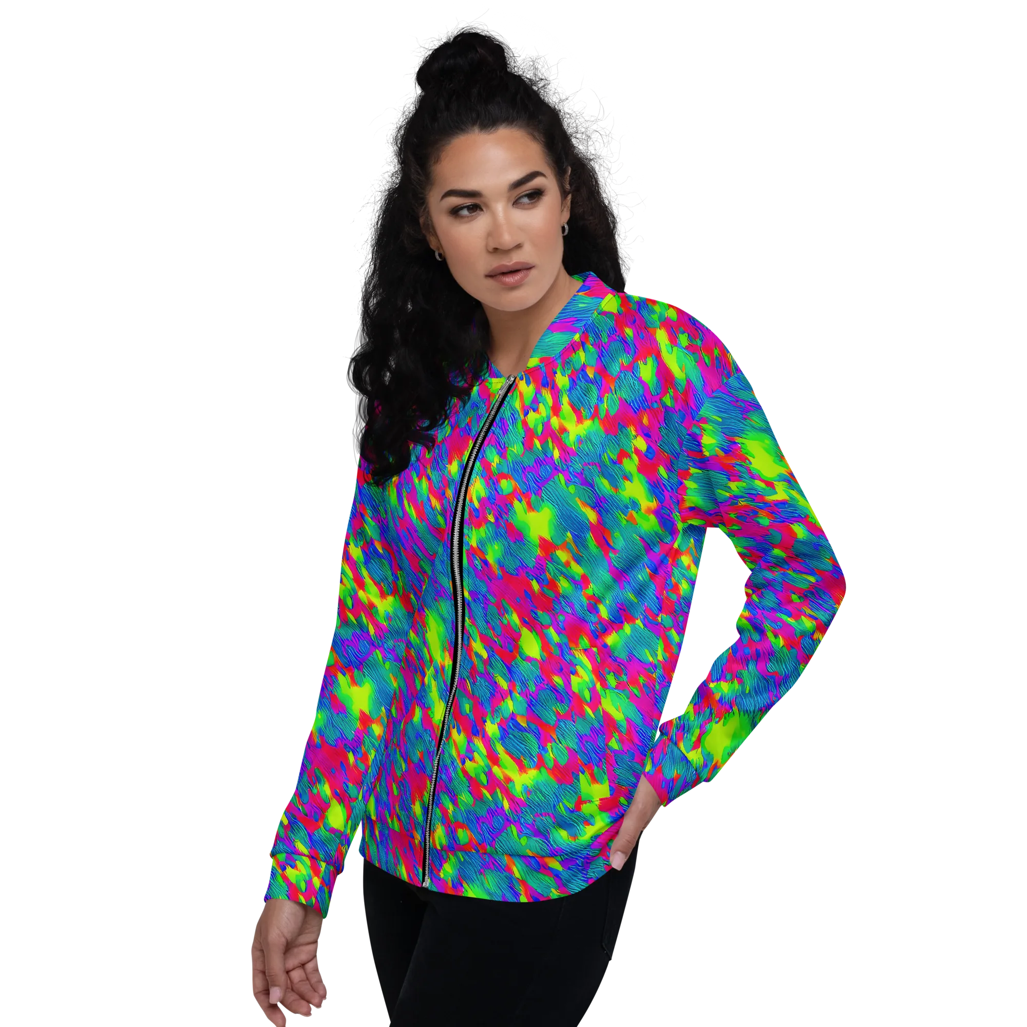 Turquoise Brushfire on Bomber Jacket — Left