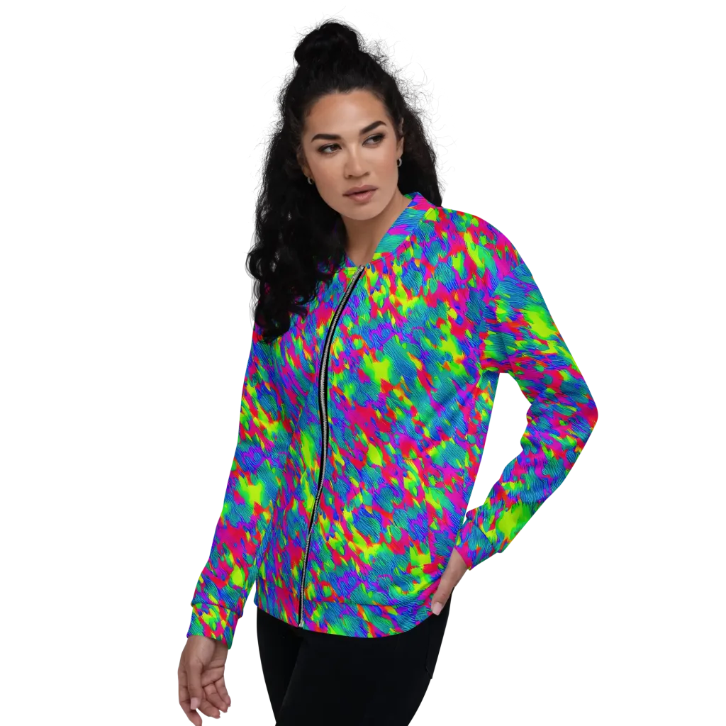 Turquoise Brushfire on Bomber Jacket — Left