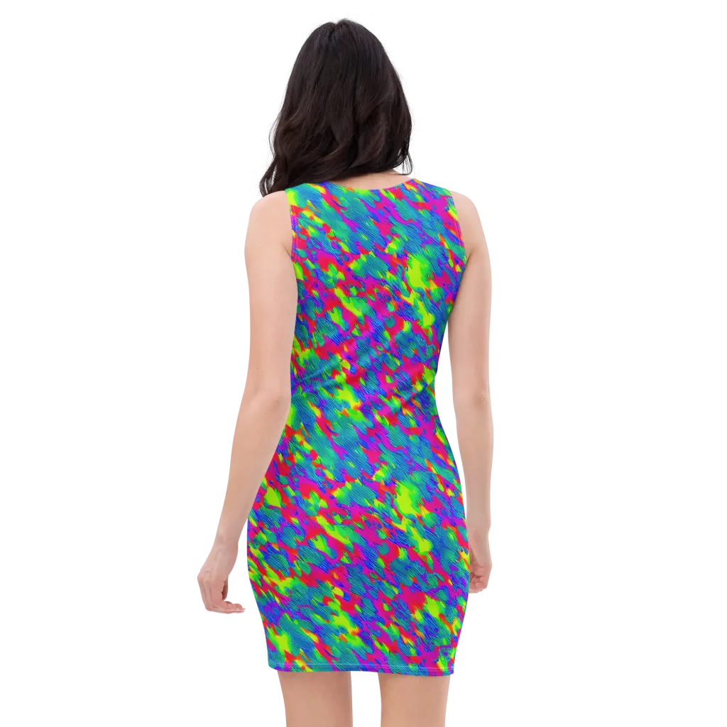 Turquoise Brushfire on Bodycon Dress — Back