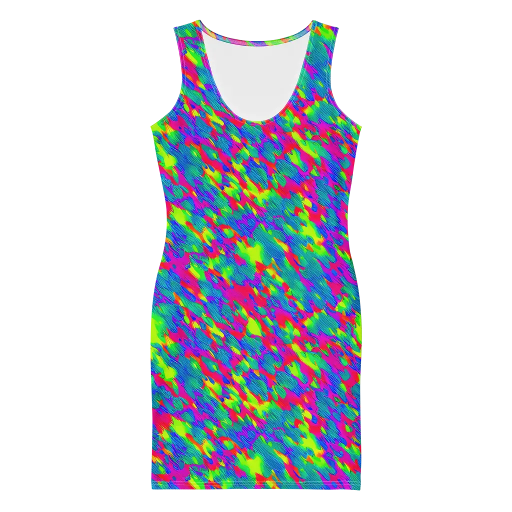 Turquoise Brushfire on Bodycon Dress — Front