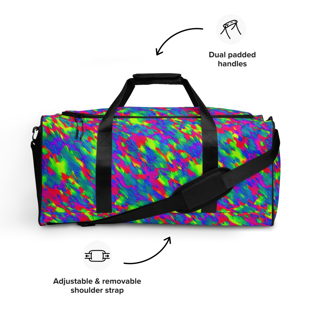 Turquoise Brushfire on Duffle Bag — Front
