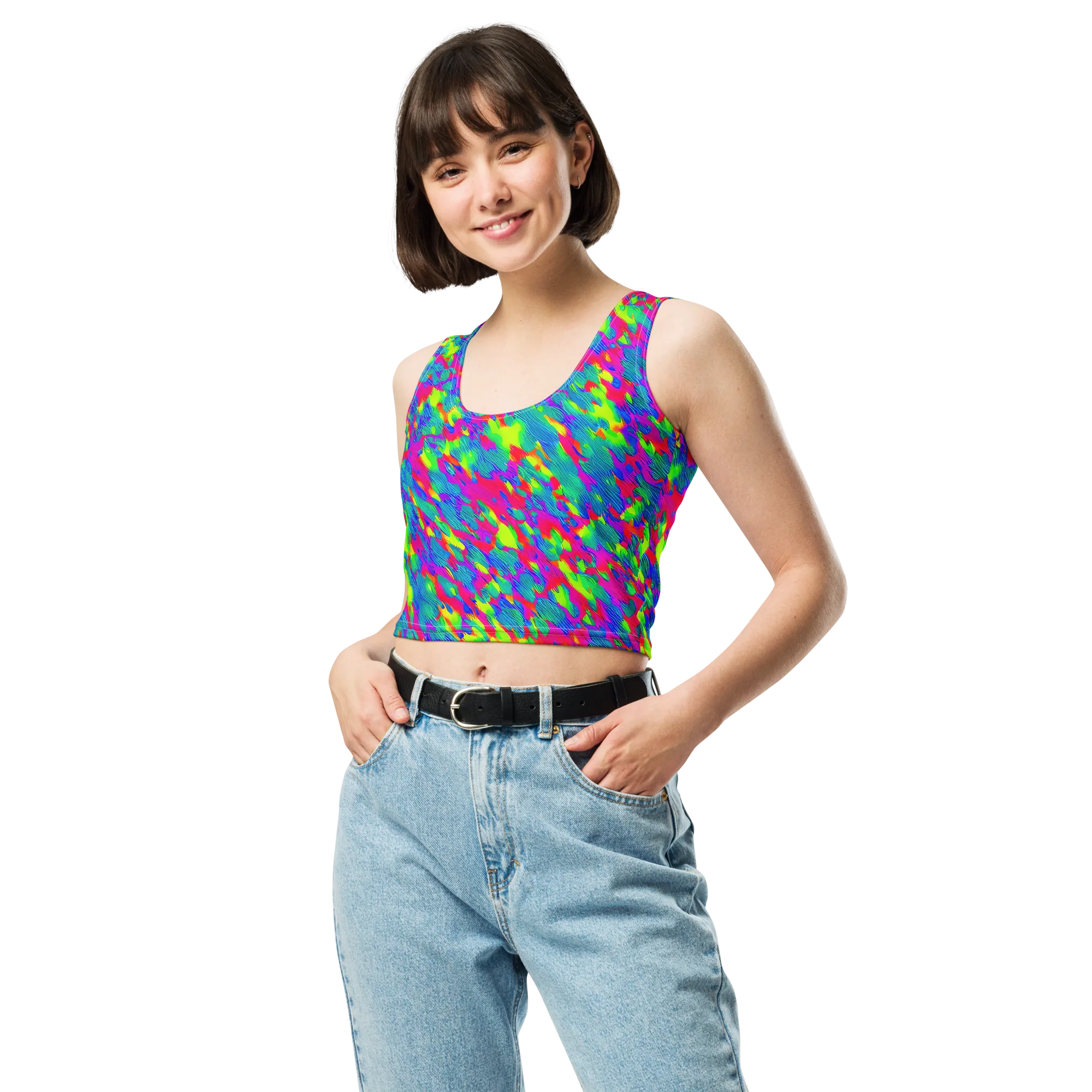 Turquoise Brushfire on Crop Top — Front