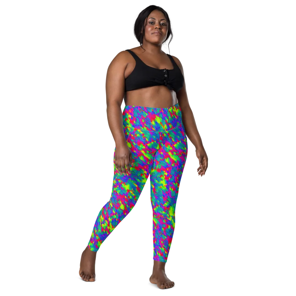 Turquoise Brushfire on Leggings with Pockets — Front