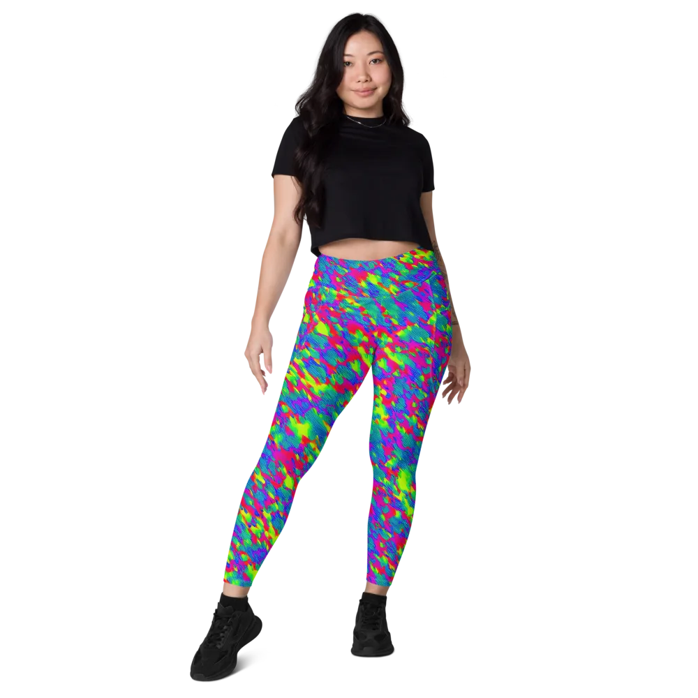 Turquoise Brushfire on Leggings with Pockets — Front