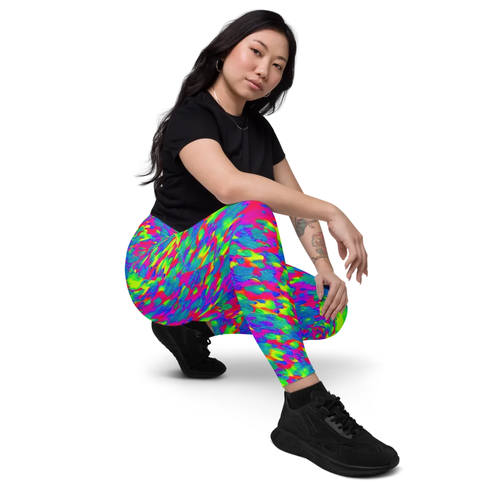 Turquoise Brushfire on Leggings with Pockets — Right Front