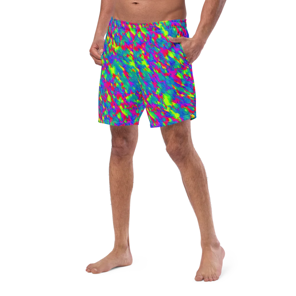 Turquoise Brushfire on Swim Trunks — Left Front