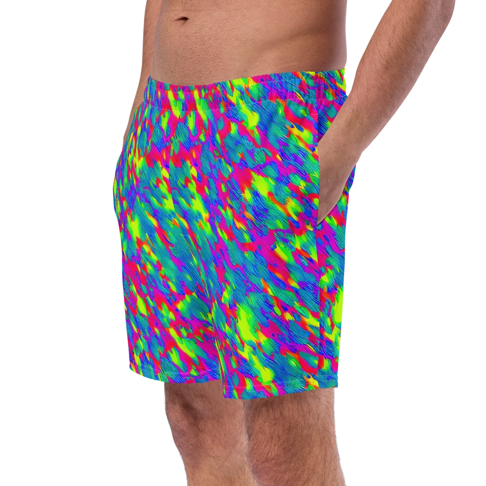 Turquoise Brushfire on Swim Trunks — Left Front
