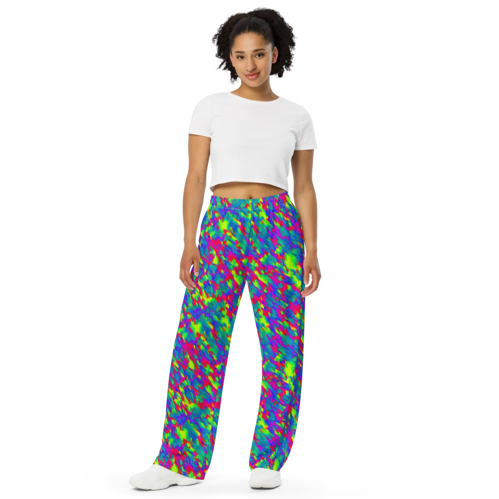 Turquoise Brushfire on Wide-Leg Pants — Front