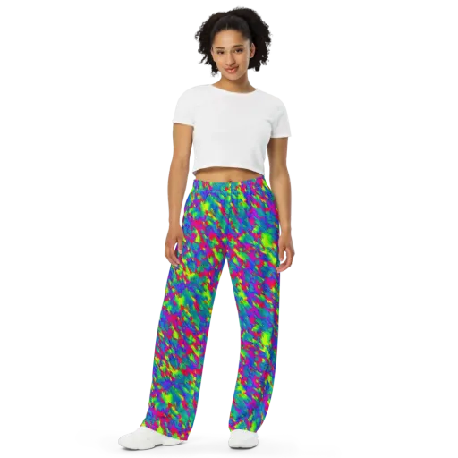 Turquoise Brushfire on a Wide-Leg Pants