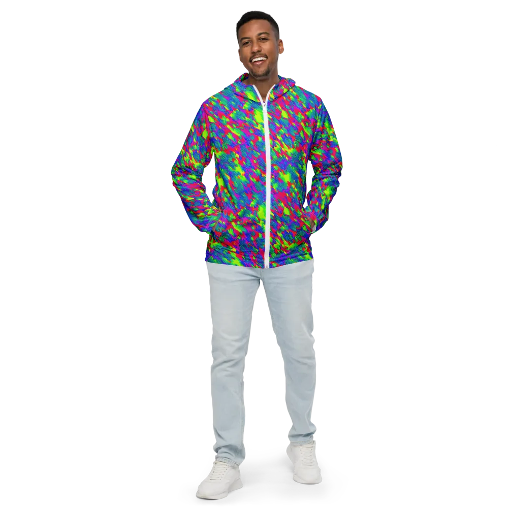 Turquoise Brushfire on Men's Windbreaker — Front