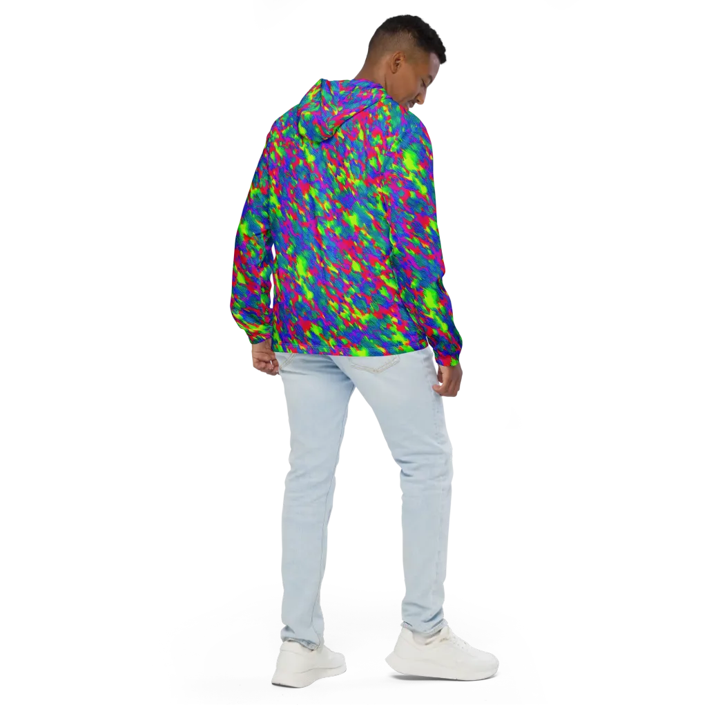 Turquoise Brushfire on Men's Windbreaker — Back