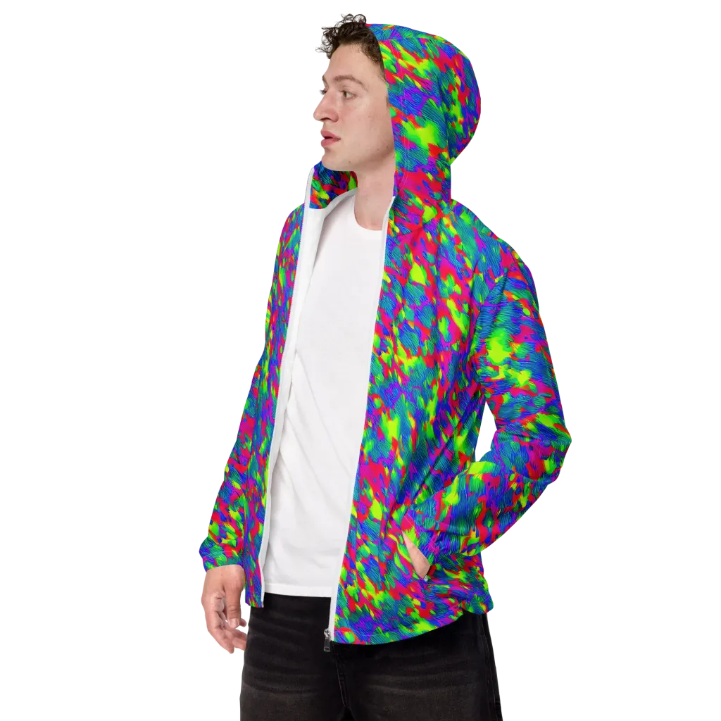 Turquoise Brushfire on Men's Windbreaker — Left Front